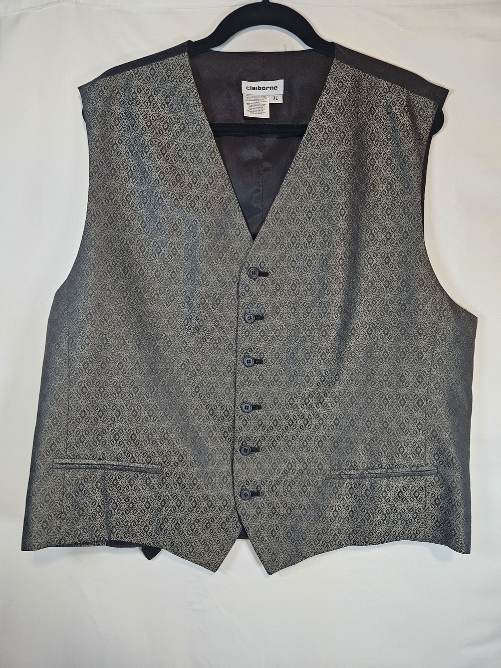 Claiborne Men's Metallic Gray Patterned Dress Vest